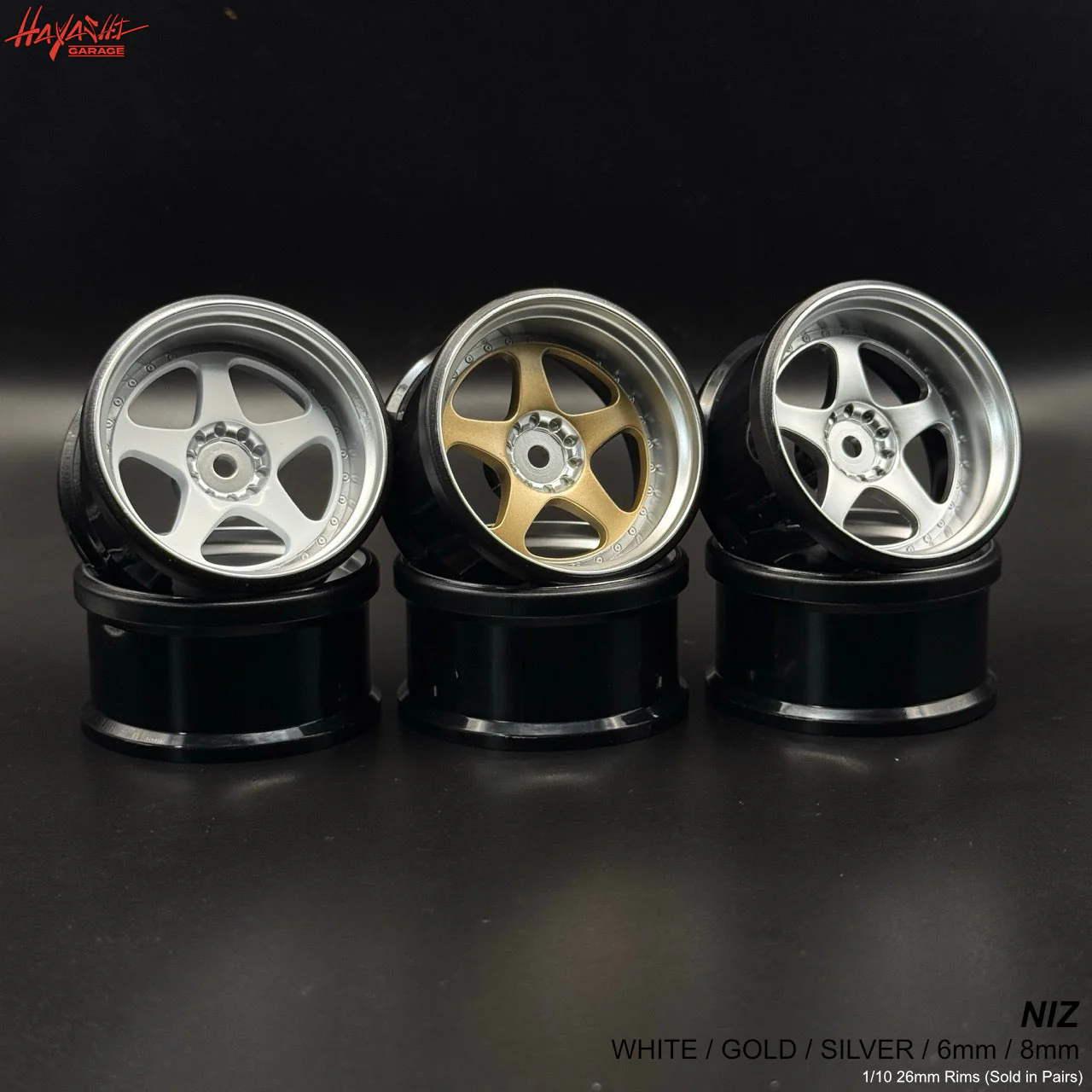 NIZ 5-Star Multipiece Style 1-10 Rims 6mm White Gold Silver [Hayashi Garage]
