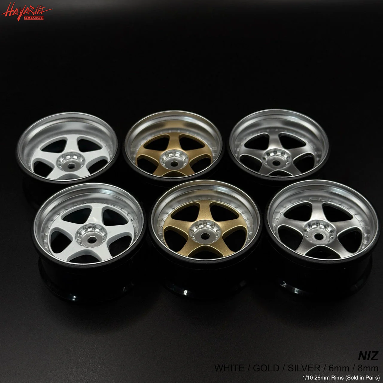 NIZ 5-Star Multipiece Style 1-10 Rims 6mm White Gold Silver [Hayashi Garage] - Image 2
