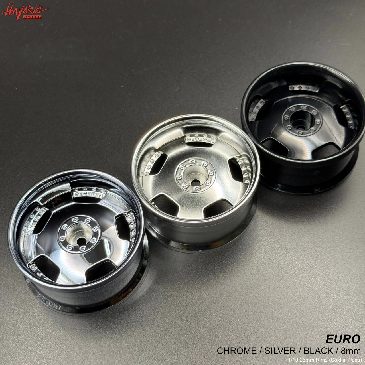 EURO (BIPPU) VIP Dish Style 1-10 Rims 8mm - Chrome Metallic Silver Gloss Black [Hayashi Garage] - Image 5