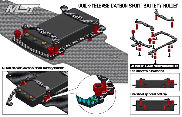 Mst carbon short battery holder(red) or black
