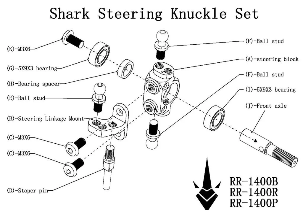 SHARK Front Steering Knuckle Set
For SHARK DDSS YD2 RMX RDX
RR-1400 - Image 3